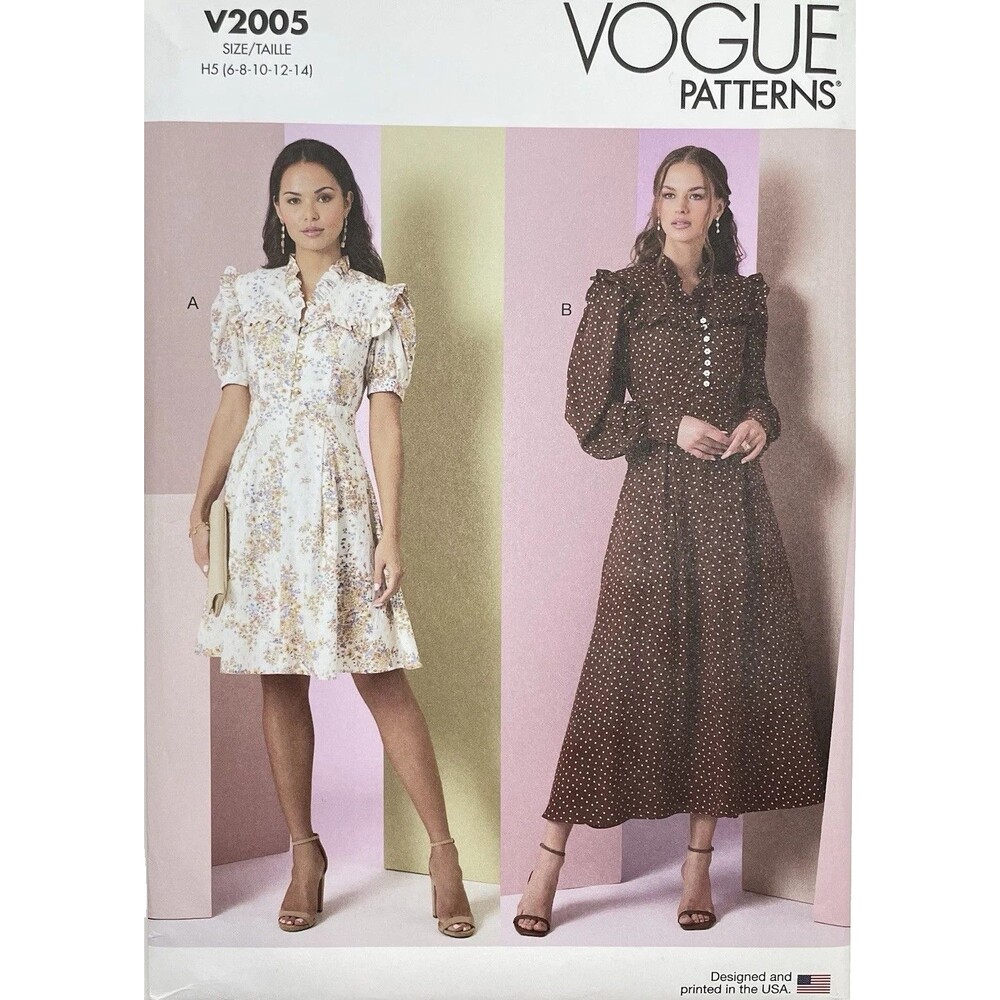 Pattern Misses Sz H5 6-14 Lined Fit Flare Ruffle Dress Vogue V2005 New/Uncut